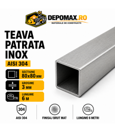 Teava patrata inox AISI 304, 80 x 80 x 3 mm, 6 metri
